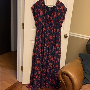 Beautiful red and blue maxi v-neck Torrid Size 3